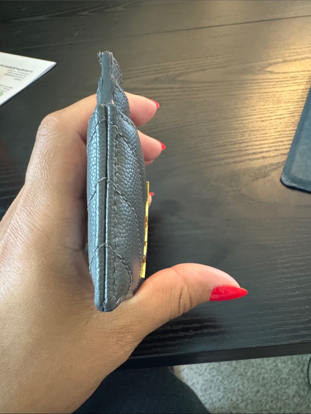 Saint Laurent Gray Quilted Card Holder with Gold YSL Hardware - Picture 3 of 15